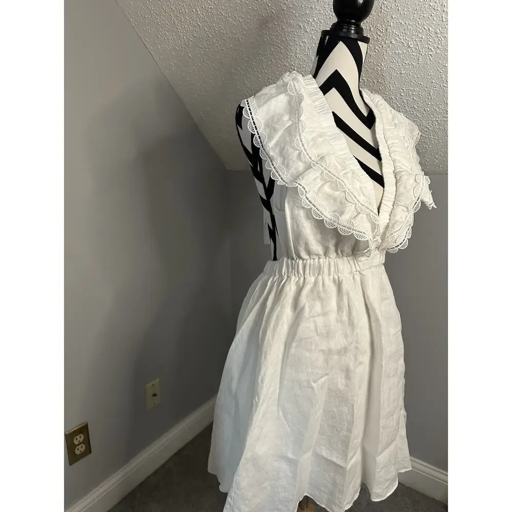 NWT Anthropologie We Are Sundays Aurora Linen Mini Dress White Ruffle Backless - Picture 4 of 12
